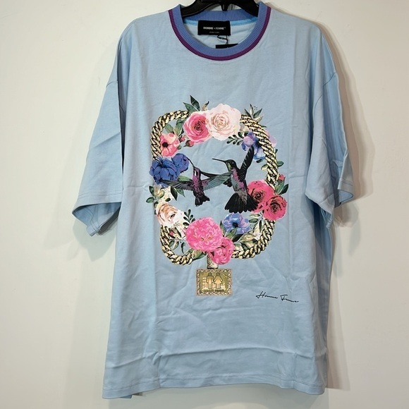 HOMME+FEMME PARADISE CHAIN TEE soft blue short sleeve T-shirt men XXL new w/tag - Picture 7 of 7